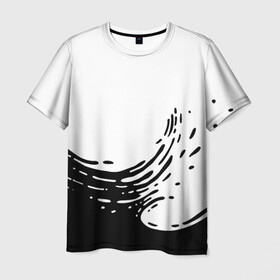 Мужская футболка 3D с принтом Good Vibes в Тюмени, 100% полиэфир | прямой крой, круглый вырез горловины, длина до линии бедер | акварель | брызги | вода | волна | краска | море | природа | текстура | черно белый