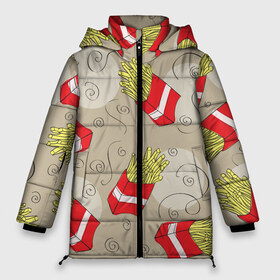 Женская зимняя куртка 3D с принтом Фастфуд - Картошка фри в Тюмени, верх — 100% полиэстер; подкладка — 100% полиэстер; утеплитель — 100% полиэстер | длина ниже бедра, силуэт Оверсайз. Есть воротник-стойка, отстегивающийся капюшон и ветрозащитная планка. 

Боковые карманы с листочкой на кнопках и внутренний карман на молнии | еда | картофель | картошка | мак | макдональдс | паттерн | узор | фастфуд | фри