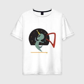 Женская футболка хлопок Oversize с принтом Norman Alien в Тюмени, 100% хлопок | свободный крой, круглый ворот, спущенный рукав, длина до линии бедер
 | alien | единорог | космос | пришелец