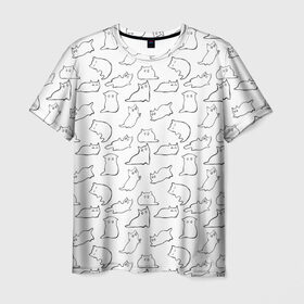 Мужская футболка 3D с принтом Cats в Тюмени, 100% полиэфир | прямой крой, круглый вырез горловины, длина до линии бедер | Тематика изображения на принте: cats. black | doodle | white | белое | забавно | кот | котики | кошки | милое | минимализм | черное