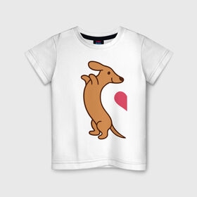 Детская футболка хлопок с принтом такса в Тюмени, 100% хлопок | круглый вырез горловины, полуприлегающий силуэт, длина до линии бедер | влюбленных | день святого валентина | для двоих | для пар | милый | парные | подарок | собака | такса
