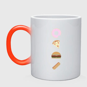 Кружка хамелеон с принтом Fast Food в Тюмени, керамика | меняет цвет при нагревании, емкость 330 мл | Тематика изображения на принте: doodle | бургер | вкусно | донат | еда | мило | нямка | пицца | сосиска | фастфуд | хотдог