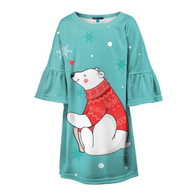 Детское платье 3D с принтом мишка в Тюмени, 100% полиэстер | прямой силуэт, чуть расширенный к низу. Круглая горловина, на рукавах — воланы | влюбленных | день святого валентина | для двоих | для пар | милый | мишка | парные | подарок