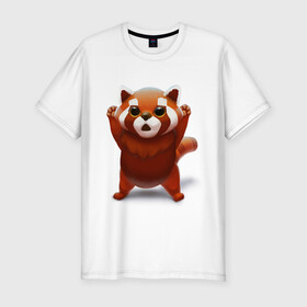 Мужская футболка хлопок Slim с принтом Красная панда в Тюмени, 92% хлопок, 8% лайкра | приталенный силуэт, круглый вырез ворота, длина до линии бедра, короткий рукав | Тематика изображения на принте: big eyes | cute | red panda | большие глаза | красная панда | милаха