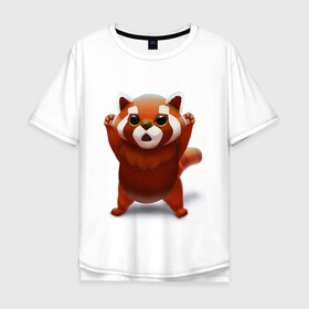 Мужская футболка хлопок Oversize с принтом Красная панда в Тюмени, 100% хлопок | свободный крой, круглый ворот, “спинка” длиннее передней части | Тематика изображения на принте: big eyes | cute | red panda | большие глаза | красная панда | милаха