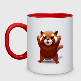 Кружка двухцветная с принтом Красная панда в Тюмени, керамика | объем — 330 мл, диаметр — 80 мм. Цветная ручка и кайма сверху, в некоторых цветах — вся внутренняя часть | big eyes | cute | red panda | большие глаза | красная панда | милаха