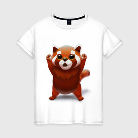 Женская футболка хлопок с принтом Красная панда в Тюмени, 100% хлопок | прямой крой, круглый вырез горловины, длина до линии бедер, слегка спущенное плечо | big eyes | cute | red panda | большие глаза | красная панда | милаха