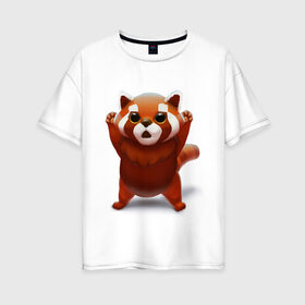 Женская футболка хлопок Oversize с принтом Красная панда в Тюмени, 100% хлопок | свободный крой, круглый ворот, спущенный рукав, длина до линии бедер
 | big eyes | cute | red panda | большие глаза | красная панда | милаха