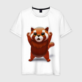 Мужская футболка хлопок с принтом Красная панда в Тюмени, 100% хлопок | прямой крой, круглый вырез горловины, длина до линии бедер, слегка спущенное плечо. | big eyes | cute | red panda | большие глаза | красная панда | милаха