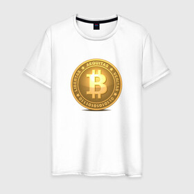 Мужская футболка хлопок с принтом BITCOIN в Тюмени, 100% хлопок | прямой крой, круглый вырез горловины, длина до линии бедер, слегка спущенное плечо. | bitcoin | btc | биткоин | валюта | деньги | криптовалюта