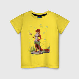 Детская футболка хлопок с принтом Саламандра с пузыриками в Тюмени, 100% хлопок | круглый вырез горловины, полуприлегающий силуэт, длина до линии бедер | Тематика изображения на принте: cute | жук | милота | персонаж | пузыри | саламандра | хвост