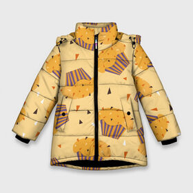 Зимняя куртка для девочек 3D с принтом Капкейки на желтом фоне в Тюмени, ткань верха — 100% полиэстер; подклад — 100% полиэстер, утеплитель — 100% полиэстер. | длина ниже бедра, удлиненная спинка, воротник стойка и отстегивающийся капюшон. Есть боковые карманы с листочкой на кнопках, утяжки по низу изделия и внутренний карман на молнии. 

Предусмотрены светоотражающий принт на спинке, радужный светоотражающий элемент на пуллере молнии и на резинке для утяжки. | Тематика изображения на принте: еда | желтый | капкейки | кондитер | оранжевый | паттерн | пирожное | повар | сладости | узор | хеллоуин