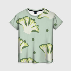 Женская футболка 3D с принтом Брокколи - зеленый узор в Тюмени, 100% полиэфир ( синтетическое хлопкоподобное полотно) | прямой крой, круглый вырез горловины, длина до линии бедер | брокколи | здоровое питание | зеленый | зож | паттерн | растения | узор | фитнес