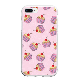 Чехол для iPhone 7Plus/8 Plus матовый с принтом Капкейки на розовом в Тюмени, Силикон | Область печати: задняя сторона чехла, без боковых панелей | вишенка | еда | капкейки | пирожное | розовый | сладкое | сладости