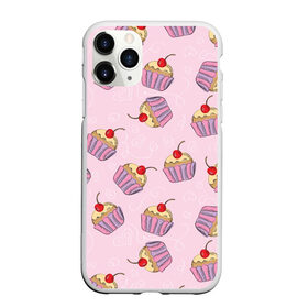 Чехол для iPhone 11 Pro Max матовый с принтом Капкейки на розовом в Тюмени, Силикон |  | вишенка | еда | капкейки | пирожное | розовый | сладкое | сладости