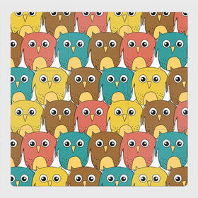 Магнитный плакат 3Х3 с принтом Разноцветные совы в Тюмени, Полимерный материал с магнитным слоем | 9 деталей размером 9*9 см | детский | лесной | мультяшный | паттерн | разноцветный | сова | совушки | совы | узор