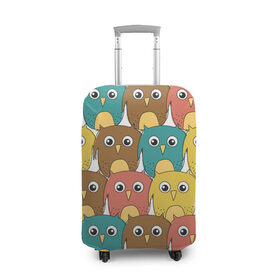Чехол для чемодана 3D с принтом Разноцветные совы в Тюмени, 86% полиэфир, 14% спандекс | двустороннее нанесение принта, прорези для ручек и колес | детский | лесной | мультяшный | паттерн | разноцветный | сова | совушки | совы | узор