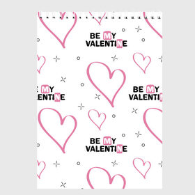 Скетчбук с принтом Be My Valentine в Тюмени, 100% бумага
 | 48 листов, плотность листов — 100 г/м2, плотность картонной обложки — 250 г/м2. Листы скреплены сверху удобной пружинной спиралью | Тематика изображения на принте: be my valentine | будь моим валентином | влюбленным | день святого валентина | пара | сердечки | узор