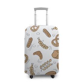 Чехол для чемодана 3D с принтом Узор Пекарня в Тюмени, 86% полиэфир, 14% спандекс | двустороннее нанесение принта, прорези для ручек и колес | булки | коричневый | крендель | пекарня | повар | узор | хлеб