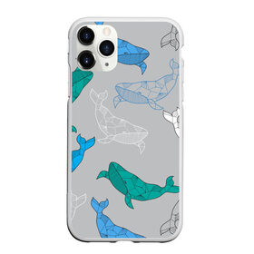 Чехол для iPhone 11 Pro матовый с принтом Узор с китами на сером в Тюмени, Силикон |  | графика | кит | морской | рыба | серый | синий | узор