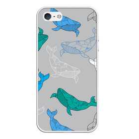 Чехол для iPhone 5/5S матовый с принтом Узор с китами на сером в Тюмени, Силикон | Область печати: задняя сторона чехла, без боковых панелей | Тематика изображения на принте: графика | кит | морской | рыба | серый | синий | узор