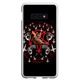 Чехол для Samsung S10E с принтом Satanic Cat в Тюмени, Силикон | Область печати: задняя сторона чехла, без боковых панелей | Тематика изображения на принте: satan | киска | кот | кот мем | кошечка | кошка | кошки и коты | лиса | лисы | мем | мемы | с кошкой | сатана