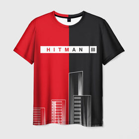 Мужская футболка 3D с принтом Hitman III - Город в Тюмени, 100% полиэфир | прямой крой, круглый вырез горловины, длина до линии бедер | Тематика изображения на принте: hitman | hitman 3 | hitman iii | город | красный | надпись | половина | хитман | хитман 3 | черный