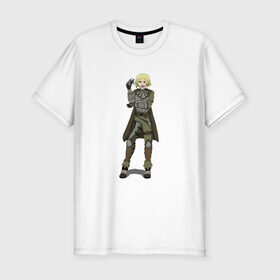 Мужская футболка хлопок Slim с принтом Наемница в Тюмени, 92% хлопок, 8% лайкра | приталенный силуэт, круглый вырез ворота, длина до линии бедра, короткий рукав | блондинка | воин | доспехи | наемница | язвительность