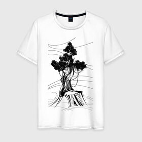 Мужская футболка хлопок с принтом Дуб в Тюмени, 100% хлопок | прямой крой, круглый вырез горловины, длина до линии бедер, слегка спущенное плечо. | Тематика изображения на принте: дерево | дуб | остров | цепи