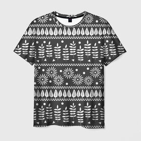 Мужская футболка 3D с принтом Этнические узоры в Тюмени, 100% полиэфир | прямой крой, круглый вырез горловины, длина до линии бедер | народный | паттерн | растения | узор | цветы | черно белый | этнический