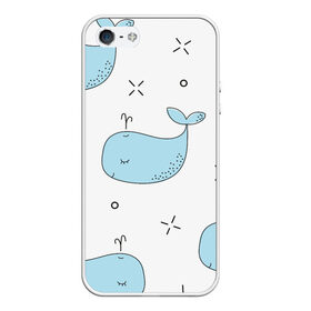Чехол для iPhone 5/5S матовый с принтом Маленькие киты в Тюмени, Силикон | Область печати: задняя сторона чехла, без боковых панелей | Тематика изображения на принте: детский | кит | маленький | море | морской | прикольный | рисунок | рыбы | скетч