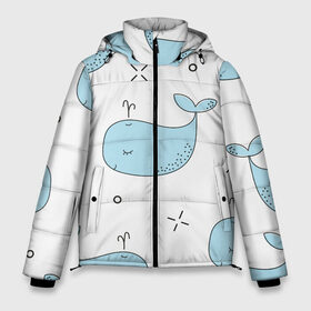 Мужская зимняя куртка 3D с принтом Маленькие киты в Тюмени, верх — 100% полиэстер; подкладка — 100% полиэстер; утеплитель — 100% полиэстер | длина ниже бедра, свободный силуэт Оверсайз. Есть воротник-стойка, отстегивающийся капюшон и ветрозащитная планка. 

Боковые карманы с листочкой на кнопках и внутренний карман на молнии. | детский | кит | маленький | море | морской | прикольный | рисунок | рыбы | скетч