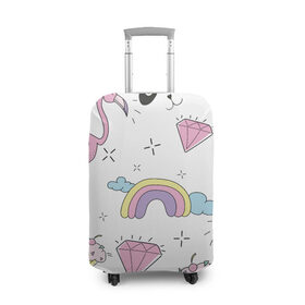 Чехол для чемодана 3D с принтом Кавайный розовый узор в Тюмени, 86% полиэфир, 14% спандекс | двустороннее нанесение принта, прорези для ручек и колес | бриллиант | детский | кавайный | капкейк | панда | паттерн | радуга | розовый | узор | фламинго