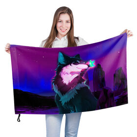 Флаг 3D с принтом Сказочный волк в Тюмени, 100% полиэстер | плотность ткани — 95 г/м2, размер — 67 х 109 см. Принт наносится с одной стороны | wolf | бабочка | волк | волки | волшебный волк | животные | звери | магический волк