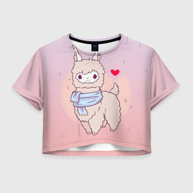 Женская футболка Crop-top 3D с принтом Альпака в Тюмени, 100% полиэстер | круглая горловина, длина футболки до линии талии, рукава с отворотами | альпака | баран | барашик | животные | звери | лама | овечка | овца