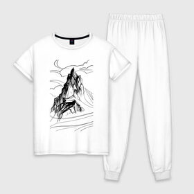 Женская пижама хлопок с принтом Одинокая гора в Тюмени, 100% хлопок | брюки и футболка прямого кроя, без карманов, на брюках мягкая резинка на поясе и по низу штанин | mountain | вершина | горы | скалы