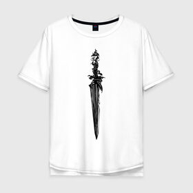 Мужская футболка хлопок Oversize с принтом Демонический меч в Тюмени, 100% хлопок | свободный крой, круглый ворот, “спинка” длиннее передней части | демон | змея | меч | череп