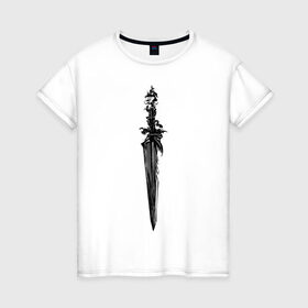 Женская футболка хлопок с принтом Демонический меч в Тюмени, 100% хлопок | прямой крой, круглый вырез горловины, длина до линии бедер, слегка спущенное плечо | демон | змея | меч | череп