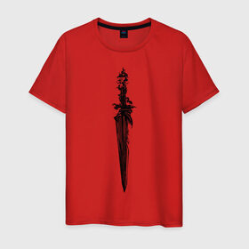 Мужская футболка хлопок с принтом Демонический меч в Тюмени, 100% хлопок | прямой крой, круглый вырез горловины, длина до линии бедер, слегка спущенное плечо. | Тематика изображения на принте: демон | змея | меч | череп