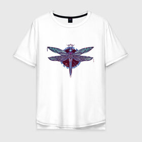 Мужская футболка хлопок Oversize с принтом Стрекоза в Тюмени, 100% хлопок | свободный крой, круглый ворот, “спинка” длиннее передней части | Тематика изображения на принте: dragonfly | круг | крылья | стрекоза