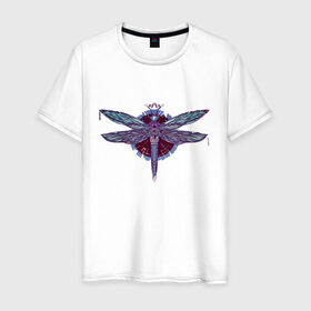 Мужская футболка хлопок с принтом Стрекоза в Тюмени, 100% хлопок | прямой крой, круглый вырез горловины, длина до линии бедер, слегка спущенное плечо. | Тематика изображения на принте: dragonfly | круг | крылья | стрекоза