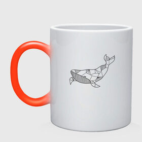 Кружка хамелеон с принтом Графический кит в Тюмени, керамика | меняет цвет при нагревании, емкость 330 мл | графика | кит | линии | морской | рисунок | узор