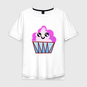 Мужская футболка хлопок Oversize с принтом Милый кекс-мороженое в Тюмени, 100% хлопок | свободный крой, круглый ворот, “спинка” длиннее передней части | еда | кекс | пирожное | сладости | сластена.