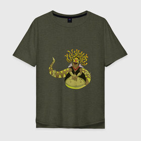 Мужская футболка хлопок Oversize с принтом Горгона в Тюмени, 100% хлопок | свободный крой, круглый ворот, “спинка” длиннее передней части | змея | магия | полужаба | фэнтези | яд