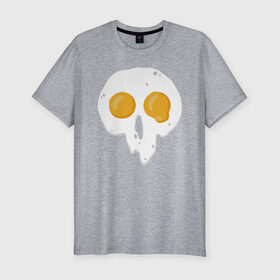 Мужская футболка хлопок Slim с принтом Череп-глазунья в Тюмени, 92% хлопок, 8% лайкра | приталенный силуэт, круглый вырез ворота, длина до линии бедра, короткий рукав | еда | желток | завтрак | яичница | яйцо