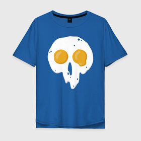 Мужская футболка хлопок Oversize с принтом Череп-глазунья в Тюмени, 100% хлопок | свободный крой, круглый ворот, “спинка” длиннее передней части | еда | желток | завтрак | яичница | яйцо