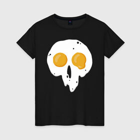Женская футболка хлопок с принтом Череп-глазунья в Тюмени, 100% хлопок | прямой крой, круглый вырез горловины, длина до линии бедер, слегка спущенное плечо | еда | желток | завтрак | яичница | яйцо