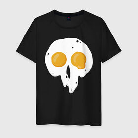 Мужская футболка хлопок с принтом Череп-глазунья в Тюмени, 100% хлопок | прямой крой, круглый вырез горловины, длина до линии бедер, слегка спущенное плечо. | еда | желток | завтрак | яичница | яйцо