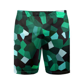 Мужские шорты спортивные с принтом Имеральд в Тюмени,  |  | camouflage | casual style | geometry | green | hexagon | polygonal | stripes | texture | гексагон | геометрические | геометрия | городской | изумруд | камуфляж | кристаллы | милитари | мозаика | объемный | повседневный | полигон