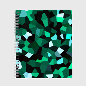 Тетрадь с принтом Имеральд в Тюмени, 100% бумага | 48 листов, плотность листов — 60 г/м2, плотность картонной обложки — 250 г/м2. Листы скреплены сбоку удобной пружинной спиралью. Уголки страниц и обложки скругленные. Цвет линий — светло-серый
 | camouflage | casual style | geometry | green | hexagon | polygonal | stripes | texture | гексагон | геометрические | геометрия | городской | изумруд | камуфляж | кристаллы | милитари | мозаика | объемный | повседневный | полигон